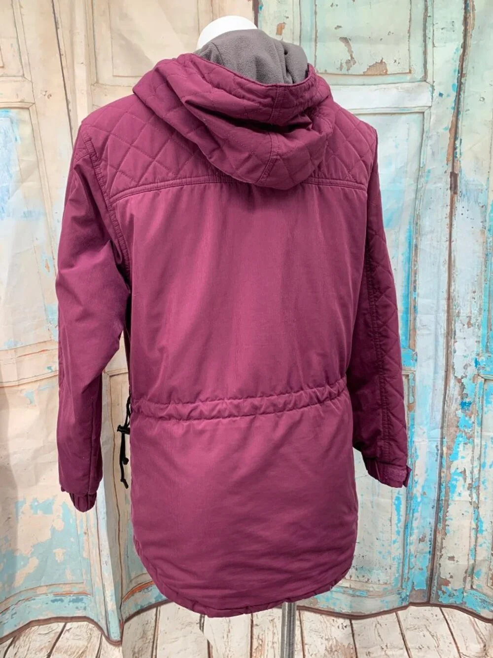 L.L. Bean 90's Insulated Pullover Anorak Hoodie Purple Plum Quilted Pattern Adju